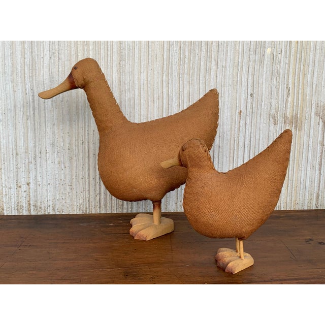 Midcentury Pair of Wicker Woven Ducks with Wood Details For Sale - Image 4 of 18