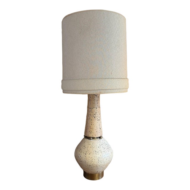 Mid 20th Century Mid Century Modern Tall Cork and Brass Table Lamp For Sale