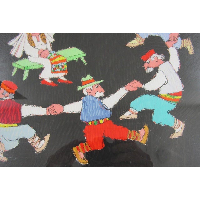 1960s 1960s Lithograph Print by Jovan Obican Titled "Jewish Wedding" Framed Signed For Sale - Image 5 of 10