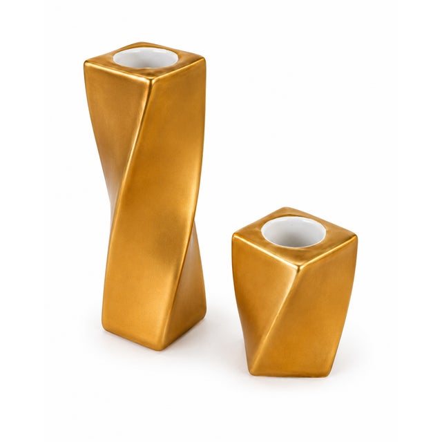 1980s Angela Cummings for Arita Japan 1983 Rare Gilded Porcelain Twisted Candleholders – Pair For Sale - Image 5 of 7