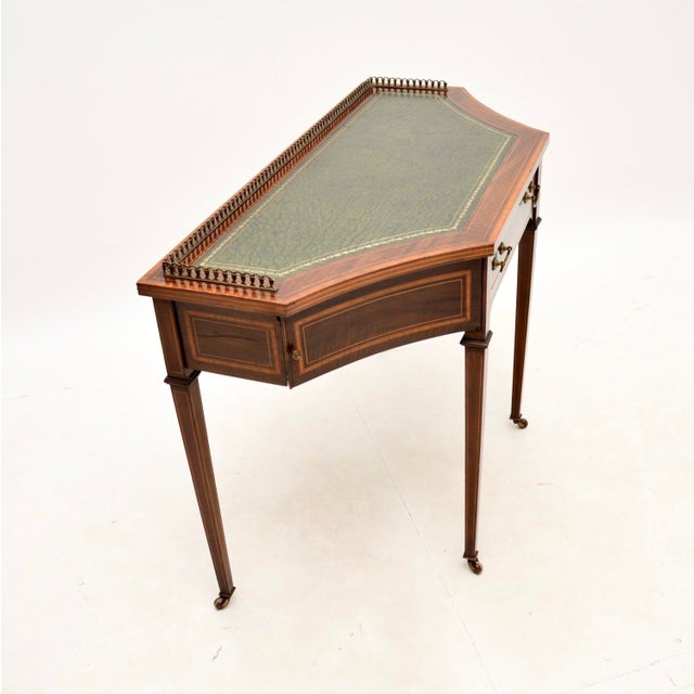 Antique Edwardian Writing Table with Leather Top, 1900s For Sale - Image 4 of 11