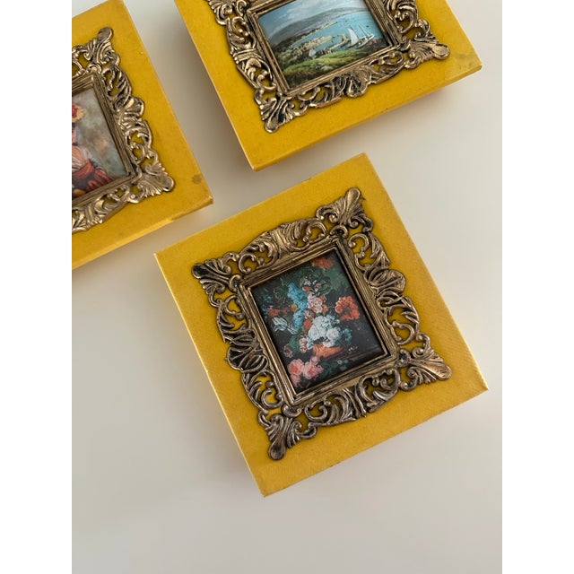 Gold Vintage Velvet Art Pieces- Set of 3 For Sale - Image 8 of 11