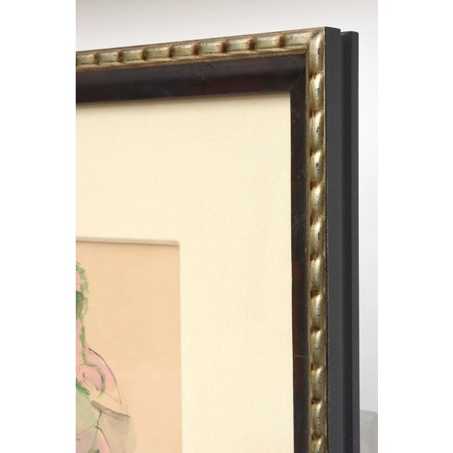 Gray Vintage Signed Watercolo Rby Chamberlain, Style of George Condo, Museum Custom Framed For Sale - Image 8 of 9
