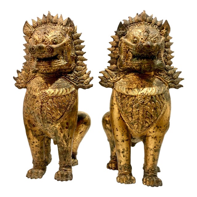 Gilt Bronze Foo Dogs - a Pair For Sale