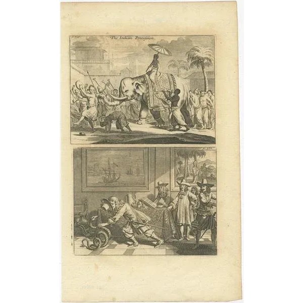 Procession of an Elephant and Dancing Monks in Ceylon and Catching a Snake, 1730, Paper For Sale - Image 3 of 7