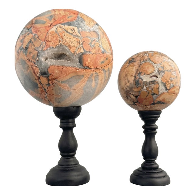 Red Maligano Jasper Spheres on Bases, 2010s, Set of 2 For Sale
