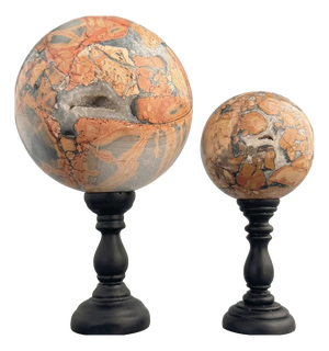 Red Maligano Jasper Spheres on Bases, 2010s, Set of 2