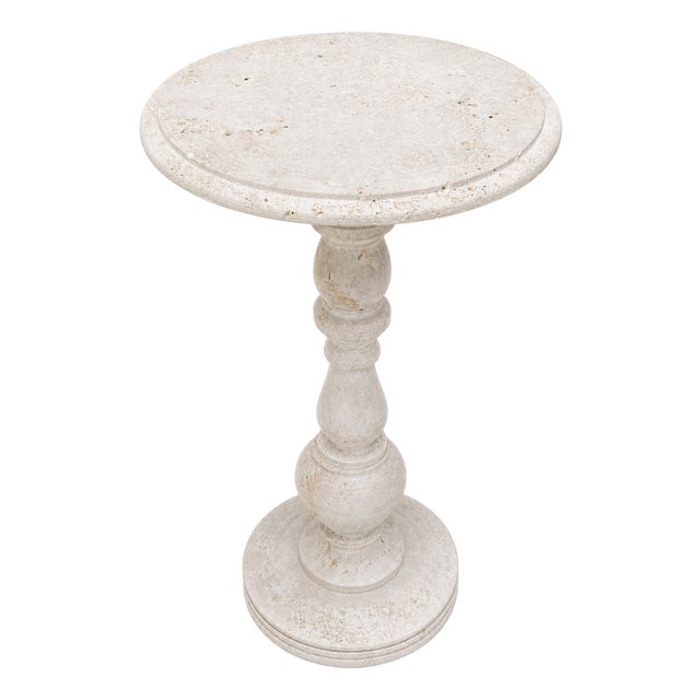 Handcrafted Travertine Marble Side Table 12" Round X 20"h | Stone Accent Table For Sale