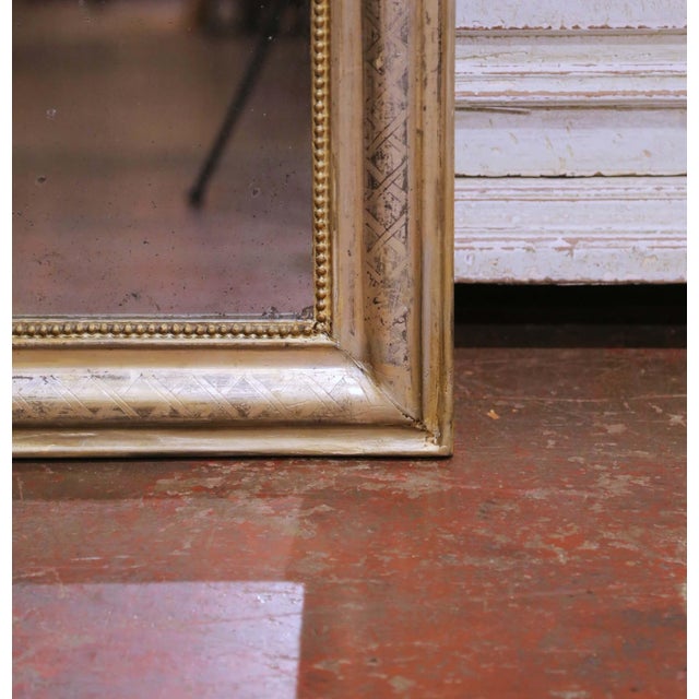 19th Century French Louis Philippe Silver Leaf Wall Mirror With Engraved X Decor For Sale - Image 4 of 6
