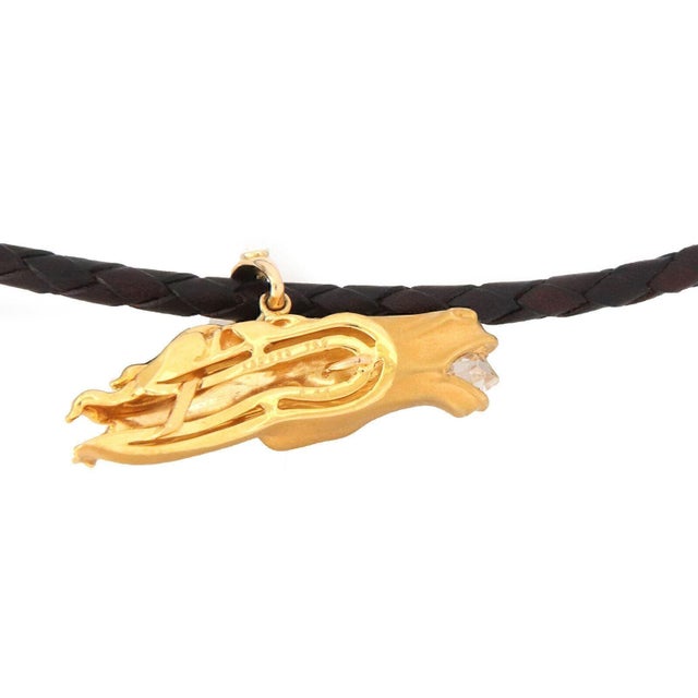 Late 20th Century Carrera y Carrera Diamond 18k Yellow Gold Horse Pendant & Woven Cord Necklace For Sale - Image 5 of 6
