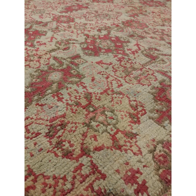 Antique Oushak Carpet, Handmade Oriental Rug, Pale Light Blue, Coral, Raspberry For Sale - Image 11 of 15