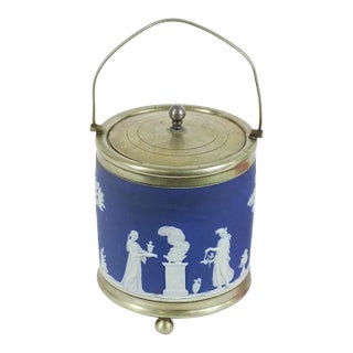 Late 19th Century Wedgwood Jasperware Blue & White Biscuit Barrel For Sale