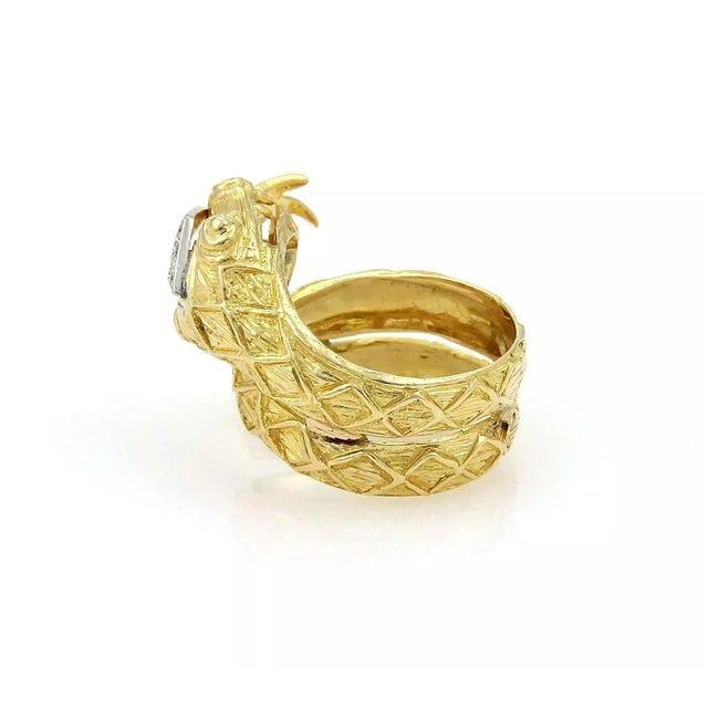 Diamond Coiled Snake 10mm Wide Wrap 18k Yellow Gold Ring - Size 6.5 For Sale In Miami - Image 6 of 7
