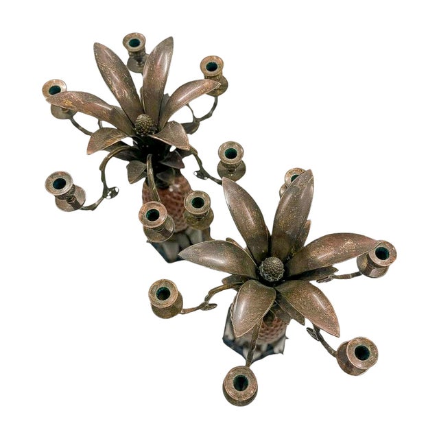 Pair of Monumental Hollywood Regency Pineapple Five-Light Candelabra Table Lamps For Sale - Image 4 of 6