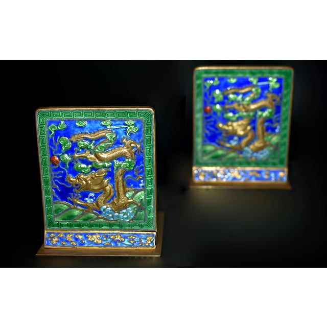 Pair 20th Century Chinese Enamel Dragon Bookends For Sale In Los Angeles - Image 6 of 12