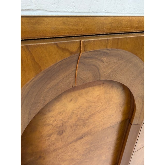 Mid-Century Sculptural Arched Walnut and Burlwood Highboy Dresser by Thomasville For Sale - Image 15 of 17
