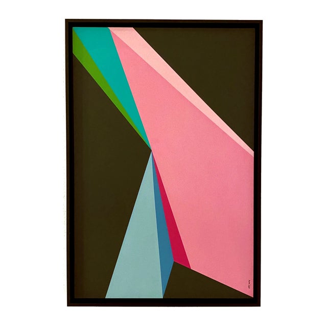 2020 "Pink Prowess" Hard Edge Acrylic Painting by Andrew Mandolene, Framed For Sale - Image 4 of 4