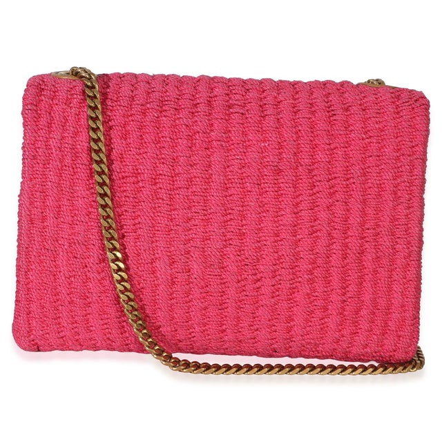 Yves Saint Laurent Pink Raffia Medium Kate Chain Bag For Sale - Image 4 of 9