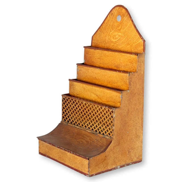 Antique toleware mail organizer with faux wood finish. Versatile piece, freestanding (would recommend standing against a...