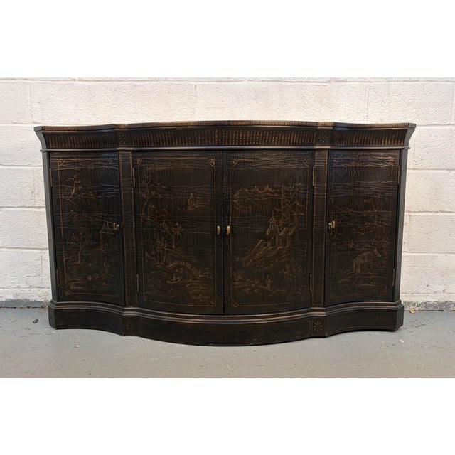 Elegant and eye-catching, the Ethan Allen Vivianne Chinoiserie Serpentine Console Sideboard is a true statement piece that...
