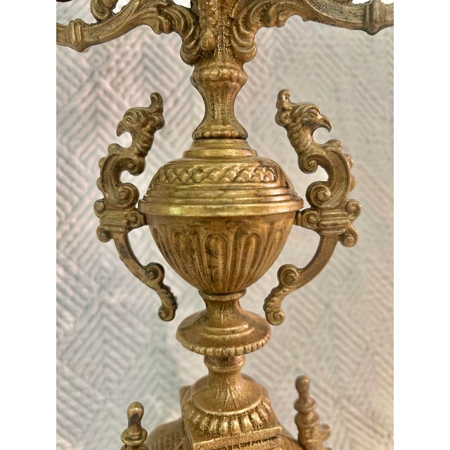 Metal 1930’s - 1950’s Pair of Continental Rococo Revival Griffin Handle Candelabra in Aged Gilt Metal For Sale - Image 7 of 12