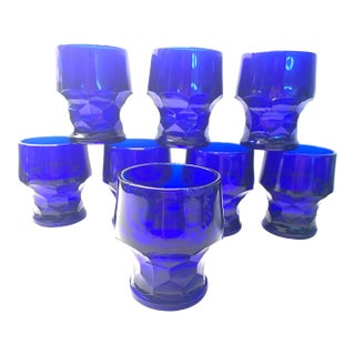 Mid Century Viking Flat Georgian Cobalt Blue Juice Glasss- Set of 8 For Sale