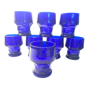 Mid Century Viking Flat Georgian Cobalt Blue Juice Glasss- Set of 8