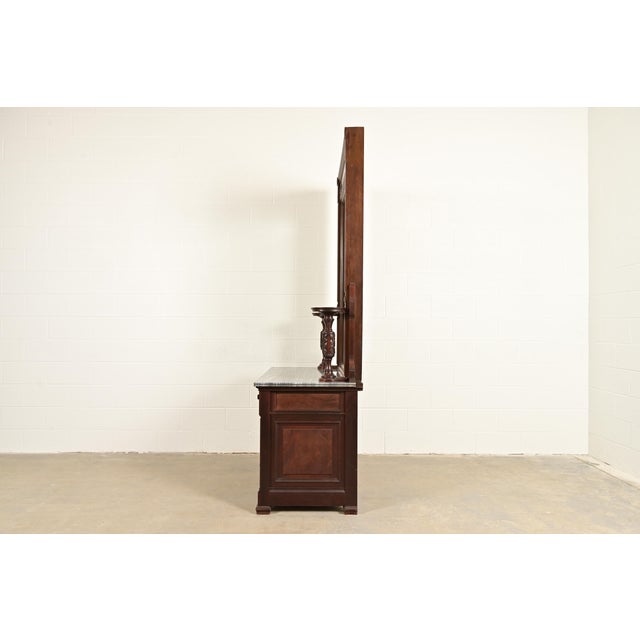Bernheimer Collection Antique Monumental Eastlake Victorian Burled Walnut and Marble Top Vanity or Dressing Table With Mirror, Circa 1880s For Sale - Image 15 of 18