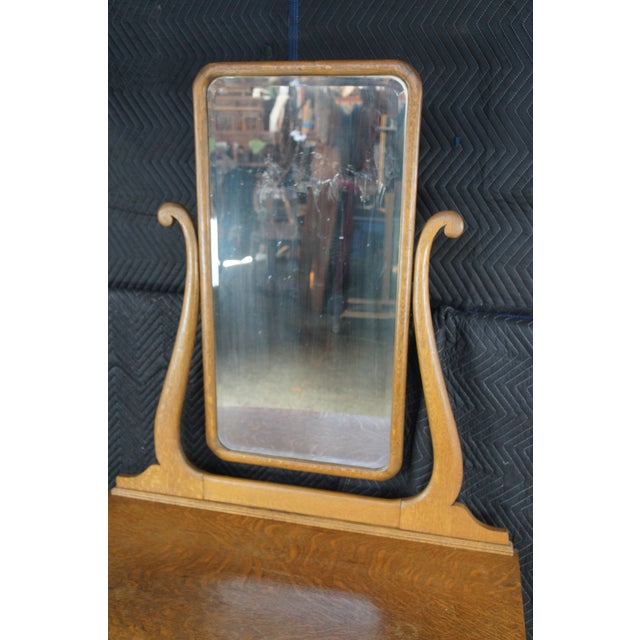 Late 19th Century Antique Victorian Quartersawn Oak Wishbone Mirror Vanity Dresser Washstand 70" For Sale - Image 5 of 13