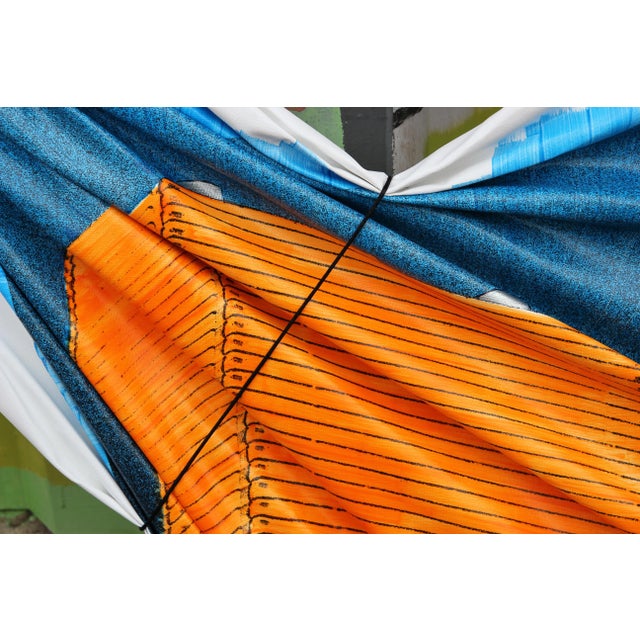 Contemporary experimental abstract sculptural painting of a building. The canvas was intentionally crinkled up on the...