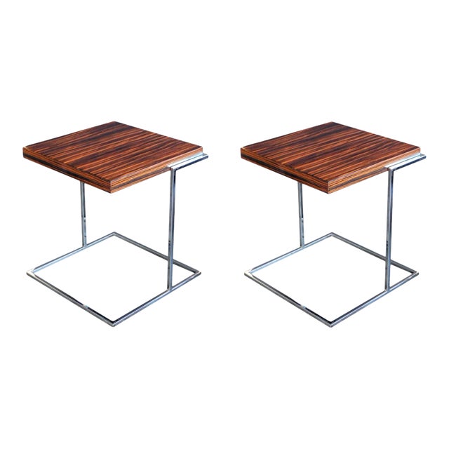 1970s French Square Macassar and Chrome Side Tables - a Pair For Sale