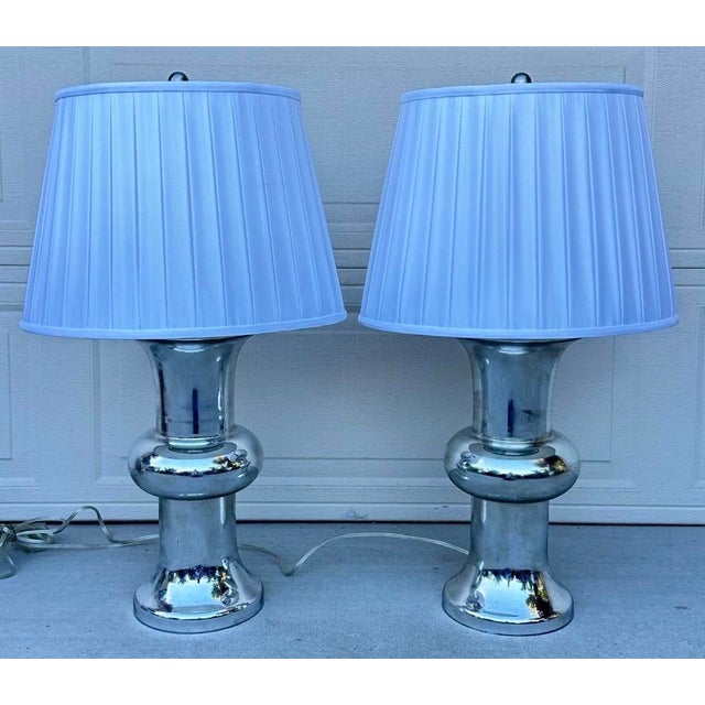 Silver Bull Nose Cylinder Mercury Glass Table Lamps - a Pair For Sale - Image 8 of 18
