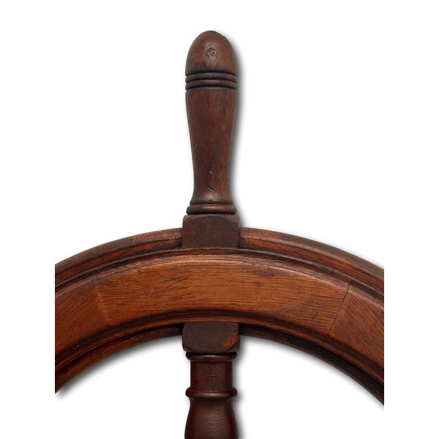 Fine Vintage Hand Made Large 25 Inch Authentic Mahogany & Rhodium Plated Brass Yacht - Ships Wheel - Mid 1900s For Sale - Image 11 of 18