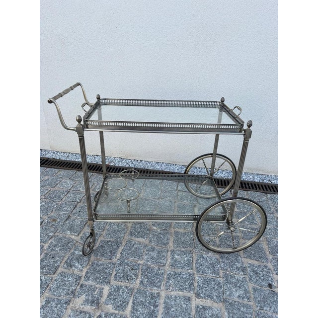 Silver Jansen Rolling Serving Cart by Maison Jansen For Sale - Image 3 of 13