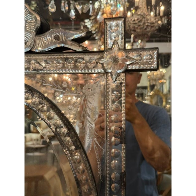 1920s Antique Venetian Etched Mirror For Sale - Image 5 of 8