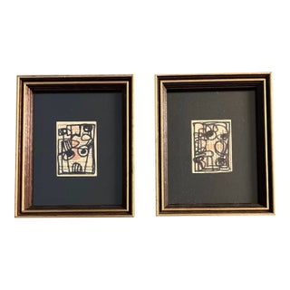 Contemporary 2 Original Wayne Cunningham Miniature Abstract Marker Drawings-a Pair For Sale