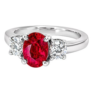 Late 20th Century 14K White Gold Ruby Diamond Three Stone Ring, Size 6.5 For Sale