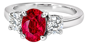 Late 20th Century 14K White Gold Ruby Diamond Three Stone Ring, Size 6.5
