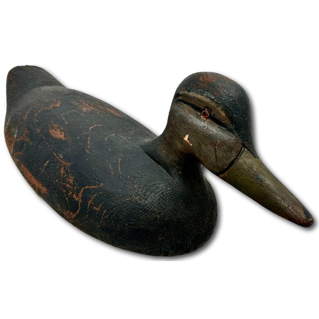 Early 20th Century Very Large Size Antique American Carved Wood Hand Painted Duck Hunters Decoy From Downeast Coastal Maine - 21 1/2 Inches Long For Sale - Image 5 of 18