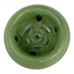 1960s Mid-Century Modern Spotted Avocado Green Studio Pottery Bowl - Signed