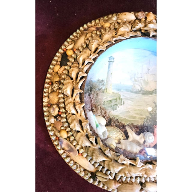 Ivory Edwardian Shellwork Valentine Diorama of a Lighthouse With Ship For Sale - Image 8 of 11