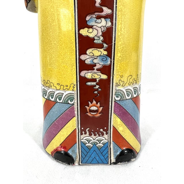 Large Vintage Chinese Republic Period Crackle Glazed Figure of a Qing Scholar of Calligraphy on Wood Stand For Sale - Image 9 of 13