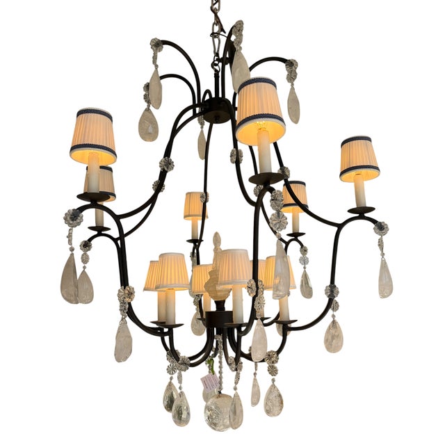 Metal Italian Wrought Iron & Rock Crystal Chandelier - 1 of 2 Available For Sale - Image 7 of 8