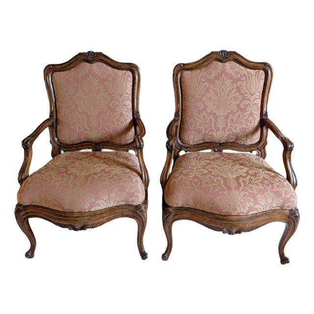 Pair of Michael Taylor Italian Rococo Bergere Chairs For Sale