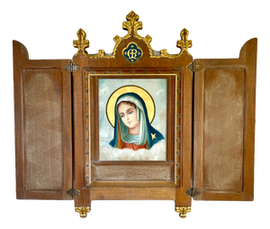 Large Religious Triptych Virgin Mary, 1800s