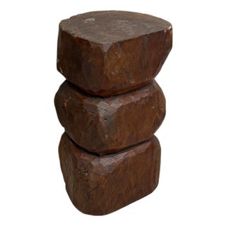 Brown Stacked Free-Form Wooden Side Pedestal Table For Sale