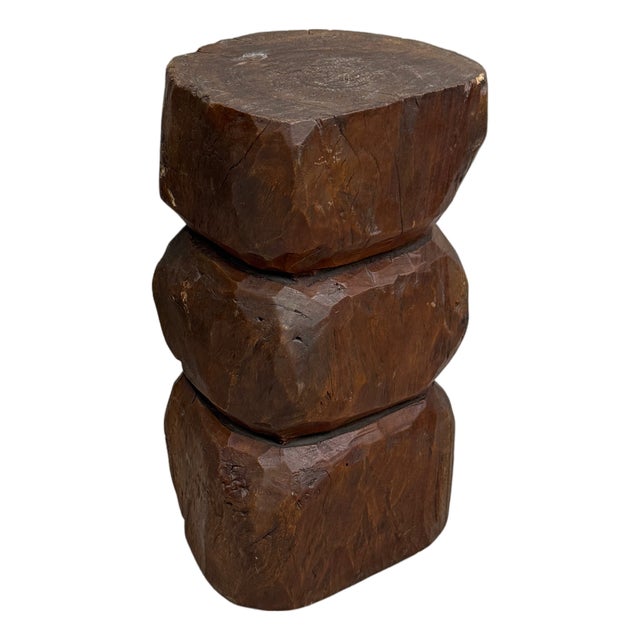 Brown Stacked Free-Form Wooden Side Pedestal Table For Sale