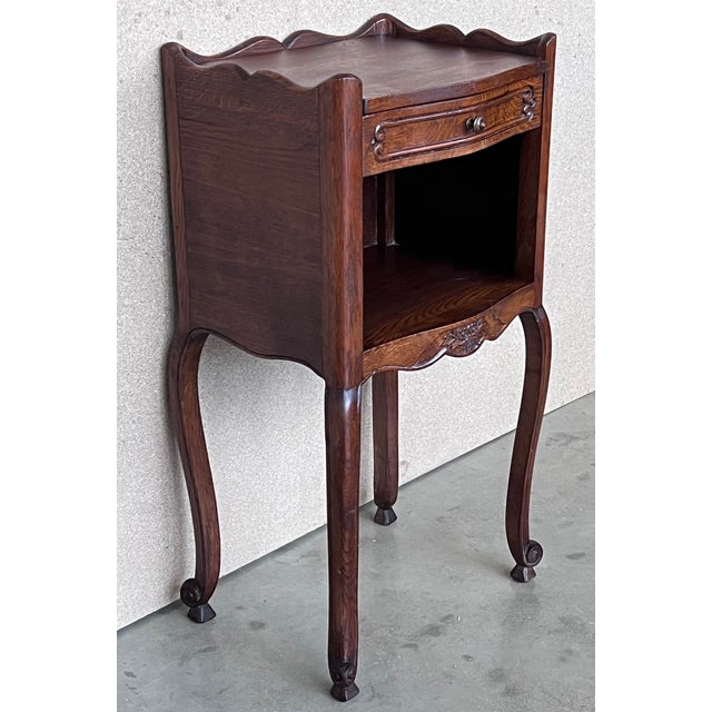 20th Pair of Dark Walnut Nightstands Tables With Drawer and Open Shelf For Sale - Image 4 of 12