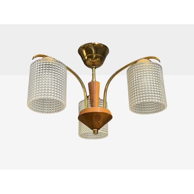 1950s 1950s Swedish Modern, Small Pendant Light, Brass, Teak, Textured Glass, Sweden For Sale - Image 5 of 12