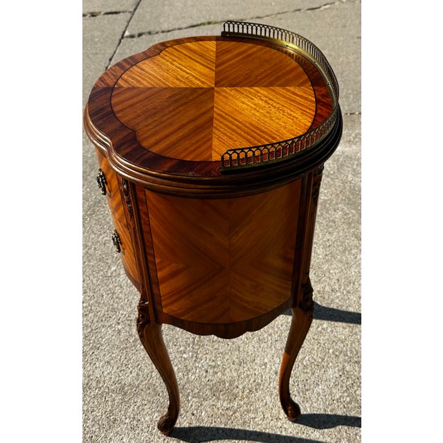 1940’s Louis XV Marquetry Drum Style Nightstand For Sale In Detroit - Image 6 of 11